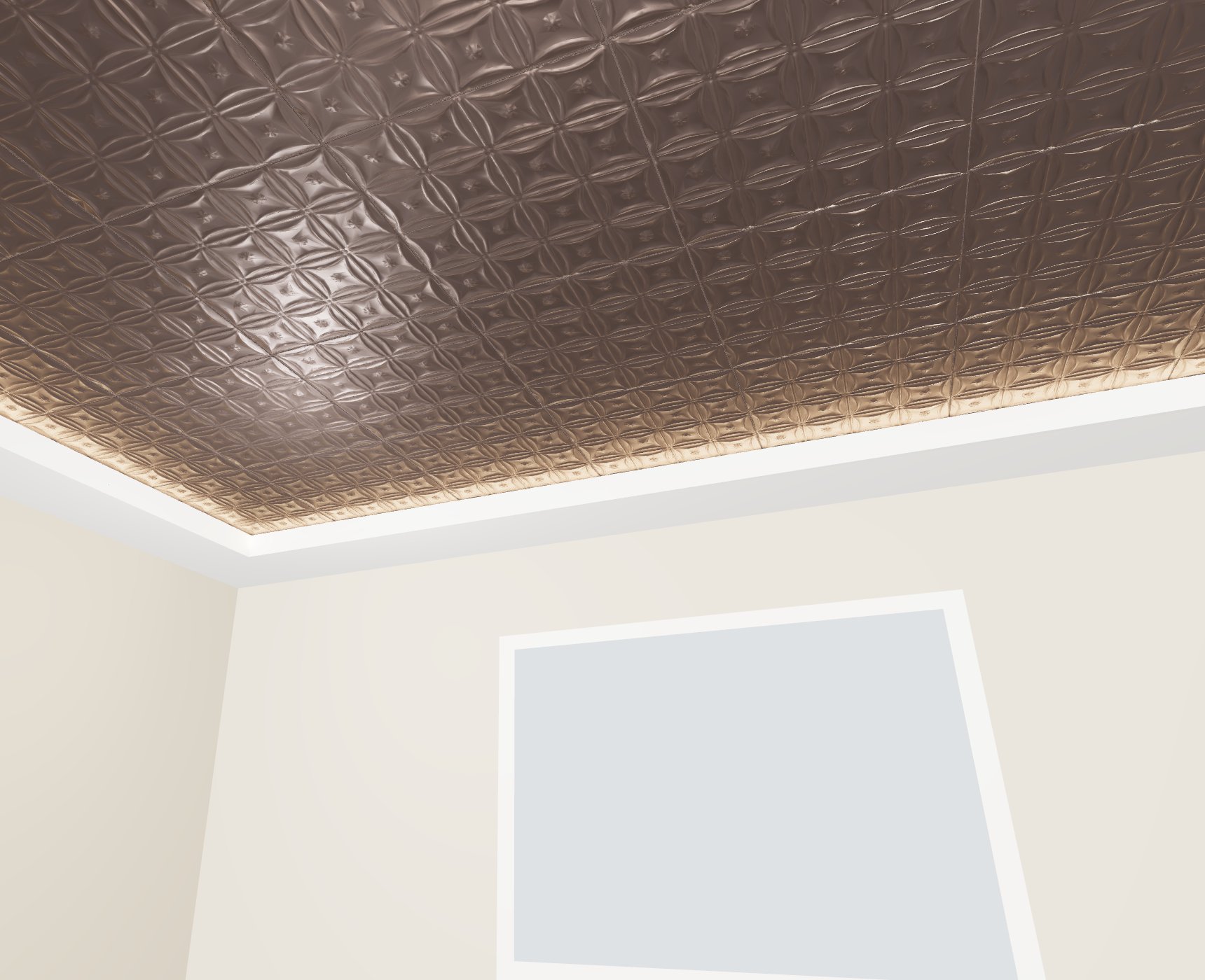 Ceiling Visualizer — Pattern 130 in Oil-Rubbed Bronze on a tray ceiling with cove lighting